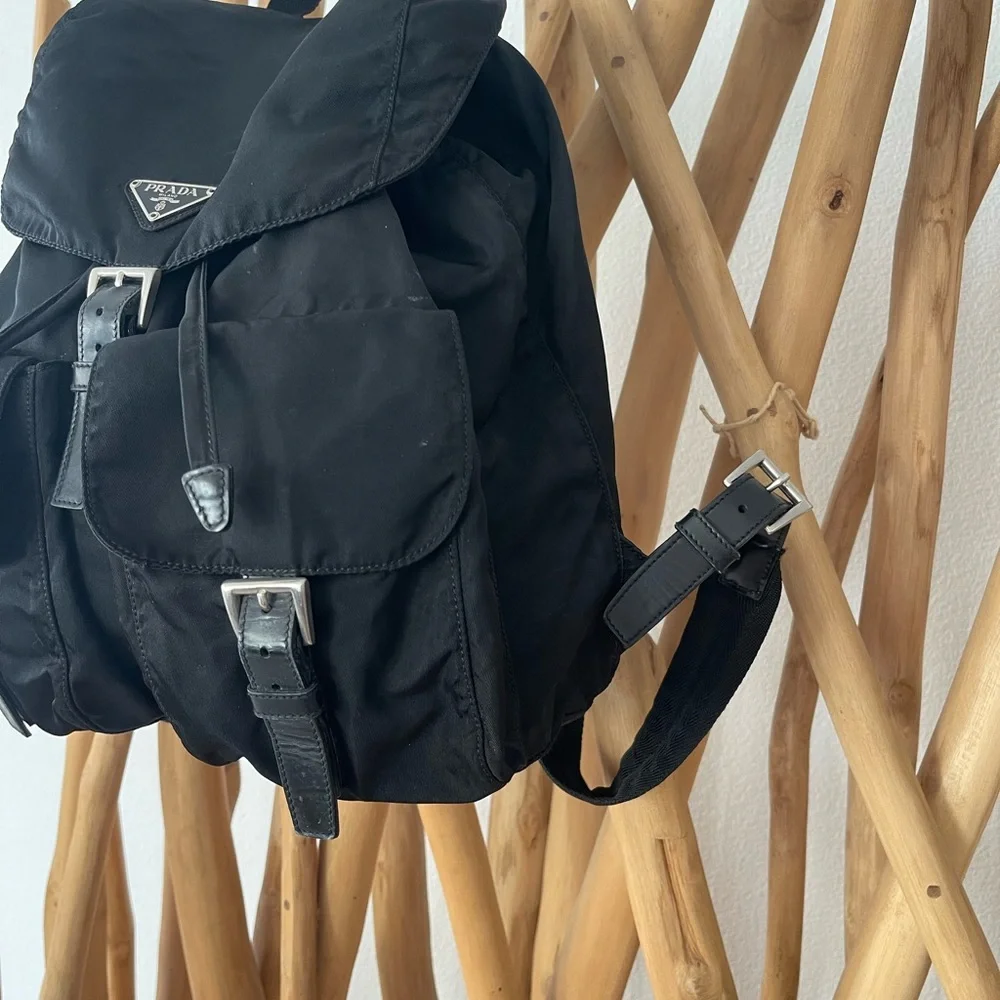 Authentic Prada Nylon Leather Backpack Black